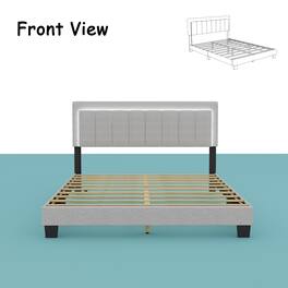 Famapy - Upholstered Bed Frame with LED Headboard & Reinforced Slat Support - White