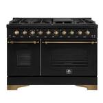 Forno Appliances - Antico 5.5 Cu. Ft. Freestanding Double Oven Dual Fuel Convection Range with Antique Brass Accents - Black