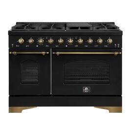 Forno Appliances - Antico 5.5 Cu. Ft. Freestanding Double Oven Dual Fuel Convection Range with Antique Brass Accents - Black