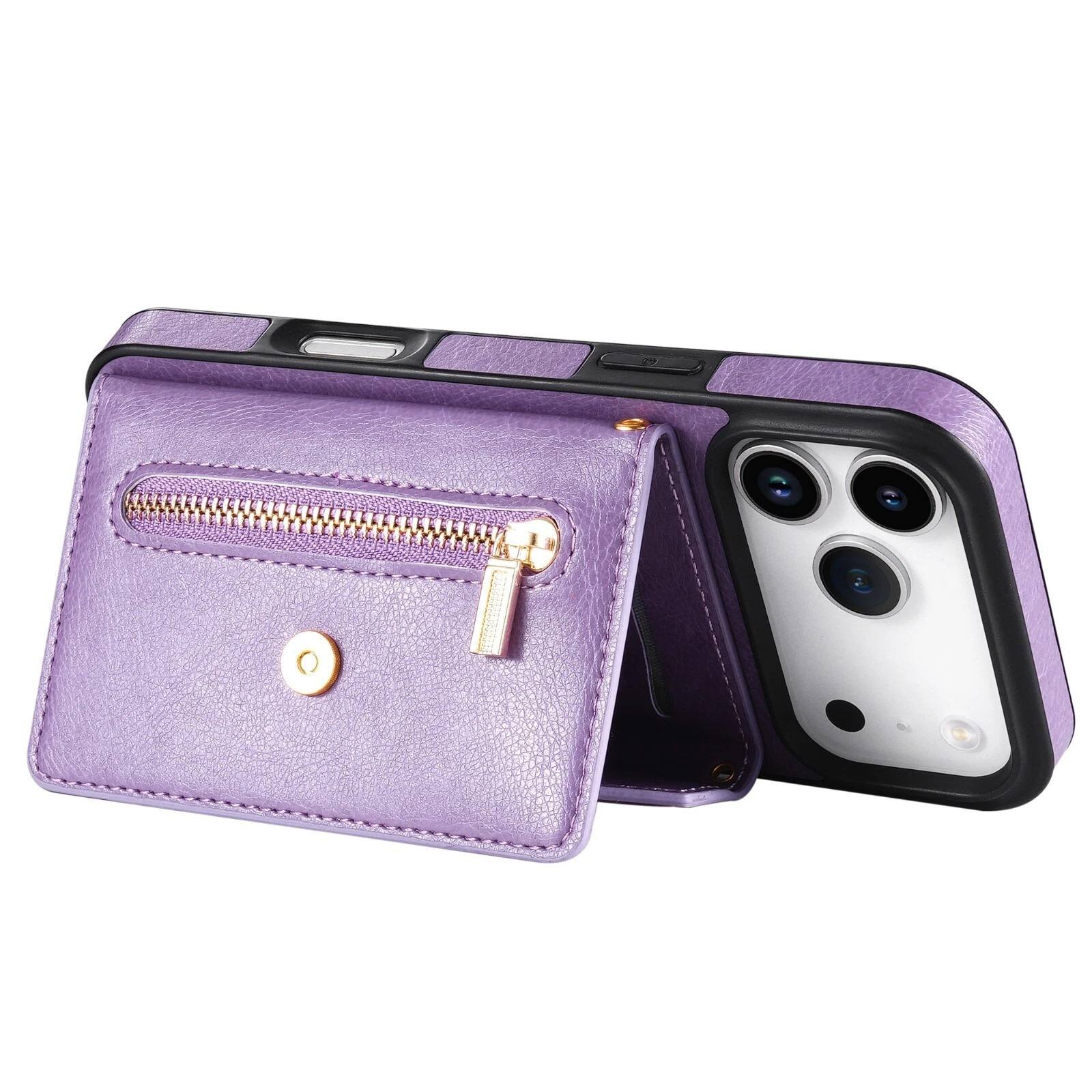 Alt View 2. UUCOVER - Wallet Case for Apple iPhone 17 Pro with Card Slots Holder, Zipper Pocket and Shoulder Strap, Flip Kickstand Phone Cover - Purple.
