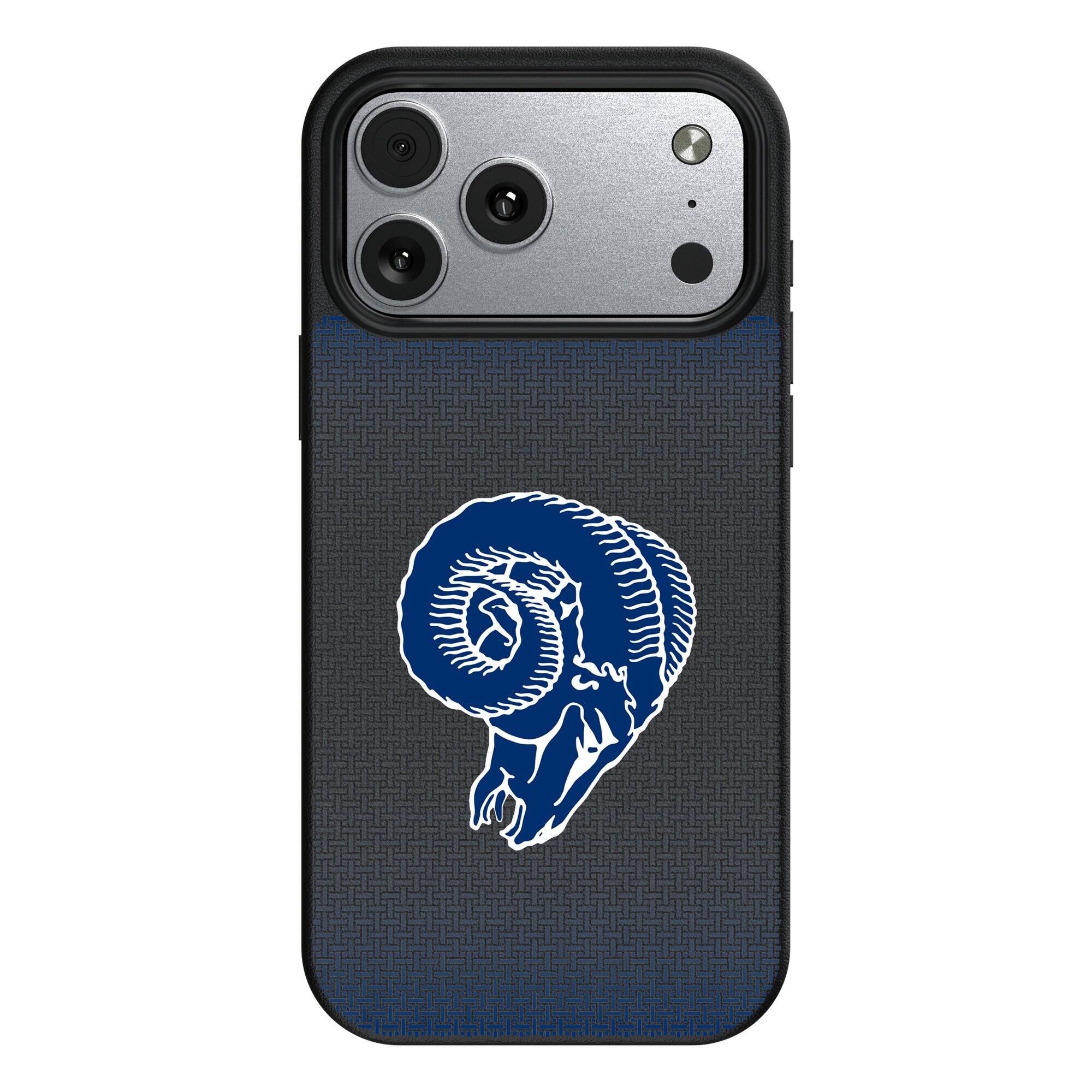 Front. Keyscaper - Los Angeles Rams Linen Logo iPhone Magnetic Bump Case - 15 - Black.