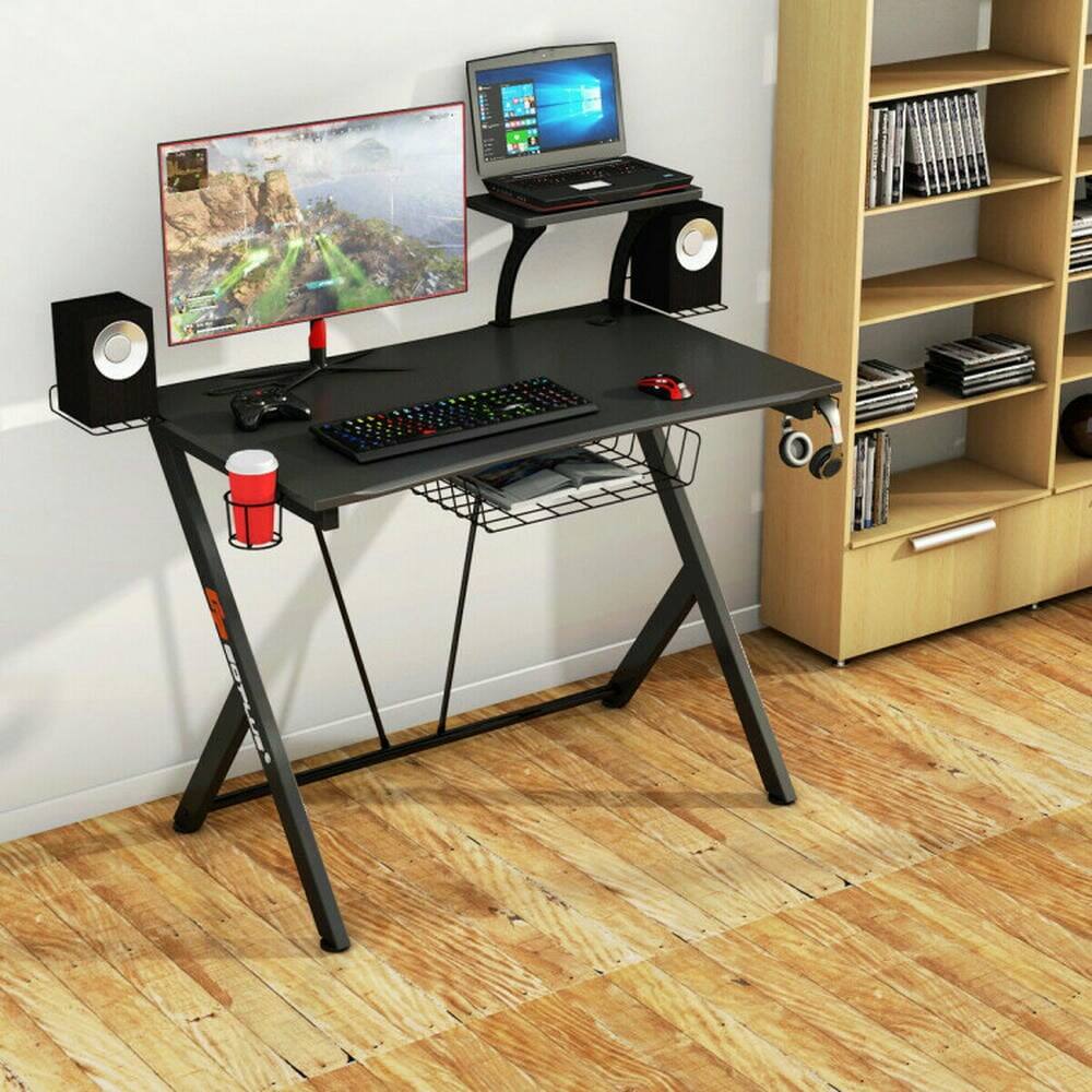 Alt View 1. Pefilos - Multifunctional E-Sport Gaming Desk with Headset Hook & Cup Holder, Office Desk, Gaming Computer Desks for Study - Black.