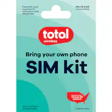 Payment card required for activation sold separately
4G LTE & 5G+ Compatible
total wireless
Bring your own phone SIM kit
Covered by the Verizon 5G network
Scan to check compatibility
TOAKMVZNA.FCW.NL