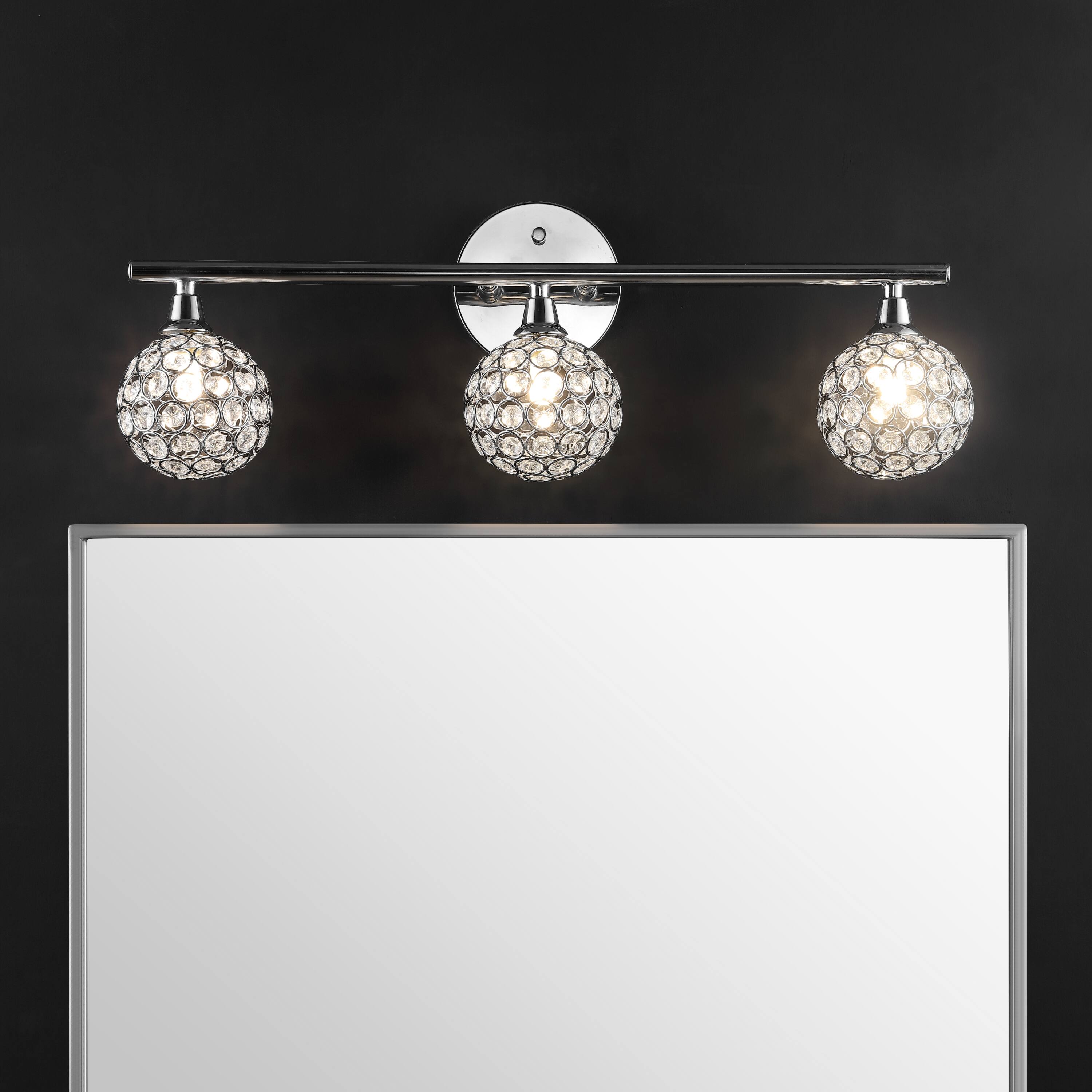 Alt View 1. Jonathan Y - Maeve 23" 3-Light Iron/Glass Contemporary Glam LED Vanity Light, Chrome - Chrome.