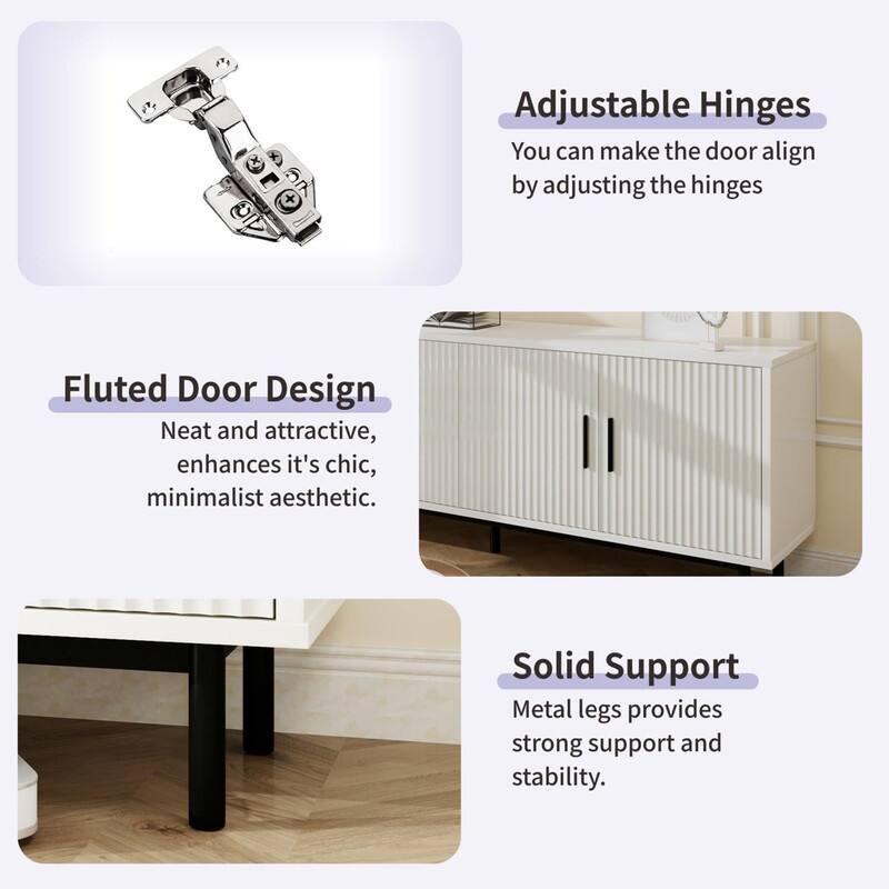Adjustable Hinges  
You can make the door align by adjusting the hinges  

Fluted Door Design  
Neat and attractive, enhances its chic, minimalist aesthetic  

Solid Support  
Metal legs provide strong support and stability