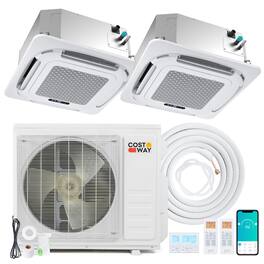 Costway - X-Pro 18000 BTU 2 Zone 12K + 12K Ceiling Cassette Mini Split AC, 24 SEER2, WiFi Enabled - White