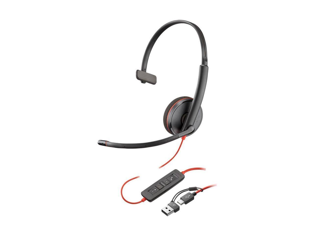 Alt View 3. HP - Poly Blackwire 3210 Monaural USB-C Headset w/ Adapter - 32 Ohm, 5.2ft, Omni Mic - Red.