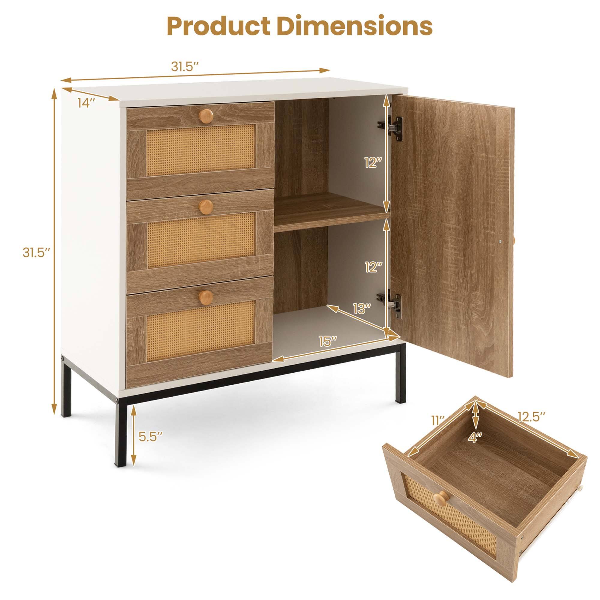 Product Dimensions: 31.5" x 14" x 12"

The image shows a wooden dresser with a drawer and a shelf. The dimensions of the dresser are 31.5" x 14" x 12". The drawer is 5.5" x 11" and the shelf is 11" x 00 4" x 12.5".
