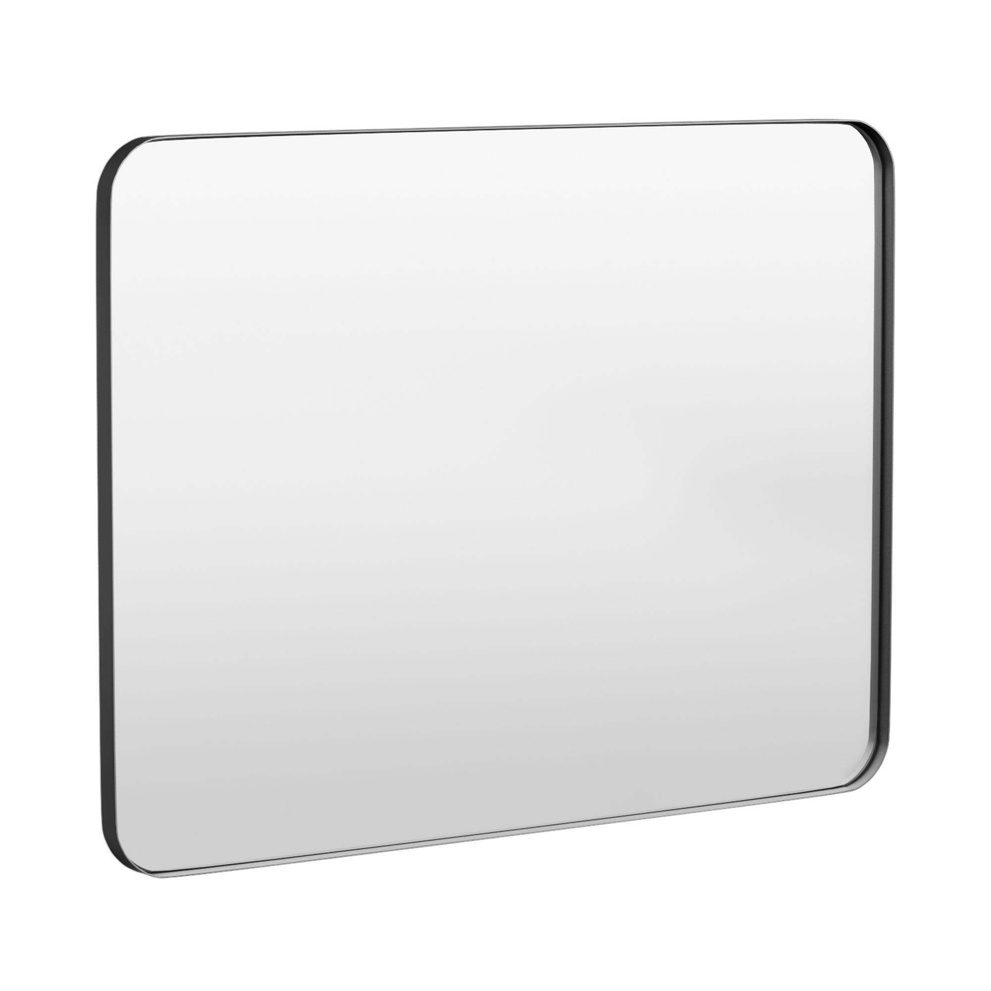 Angle. LOVMOR - Tempered Glass Rounded Rectangle Framed Wall-Mounted Bathroom Vanity Mirror - 48" x 36" - Black.