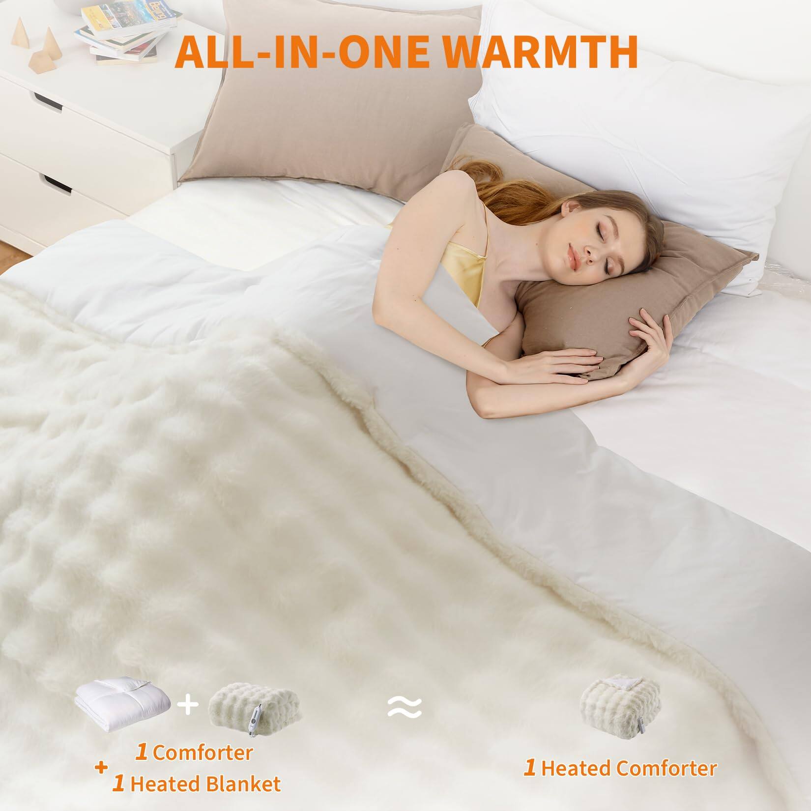 ALL-IN-ONE WARMTH

+ 1 Comforter
+ 1 Heated Blanket
= 1 Heated Comforter