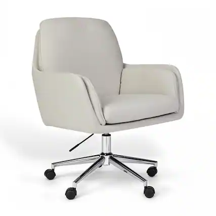 Front. Martha Stewart - Clara Upholstered Swivel Home Office Chair with Double Cushions - Bedford Gray Fabric/Polished Nickel Frame.