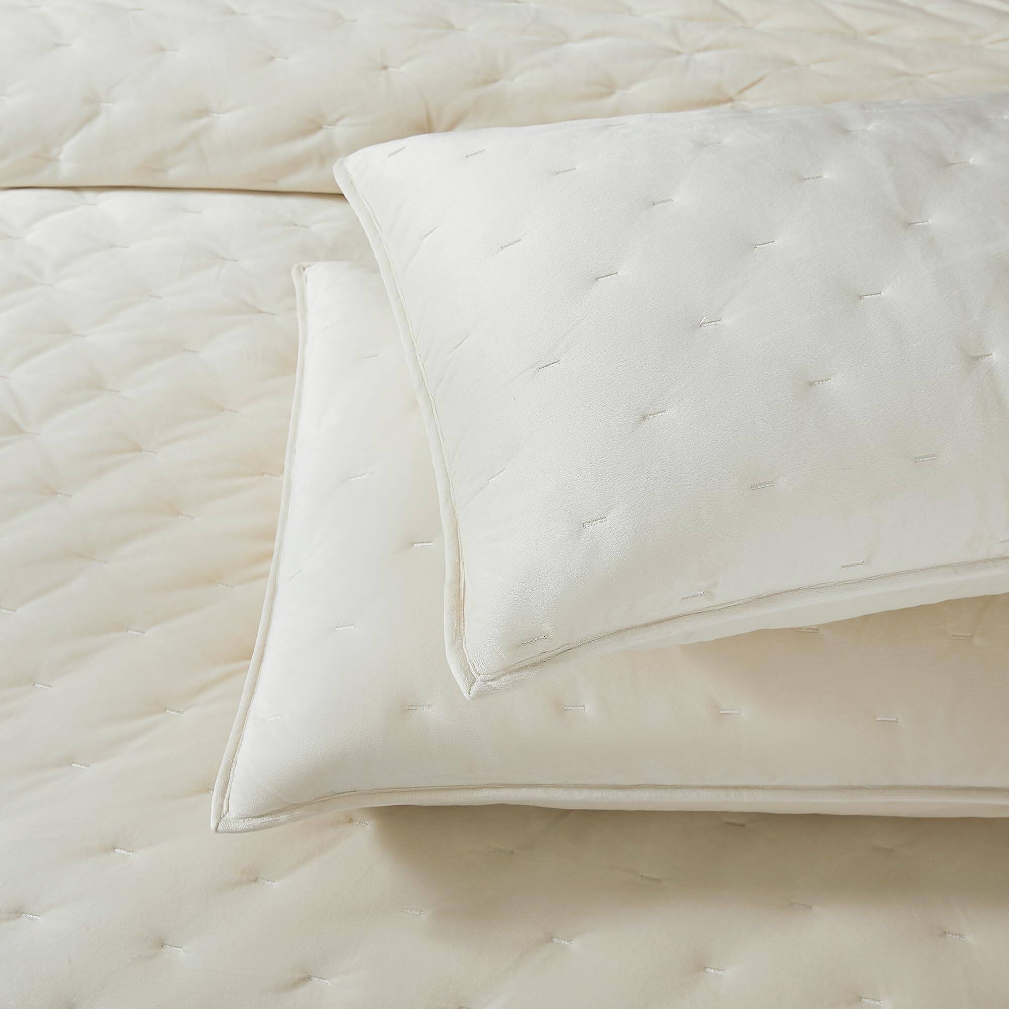 Alt View 6. Earthley Blooms - Quilt Set Cozy Bedding With Matching Shams Embroidered Design haven Fullqueen - Haven Cream-Full/Queen.