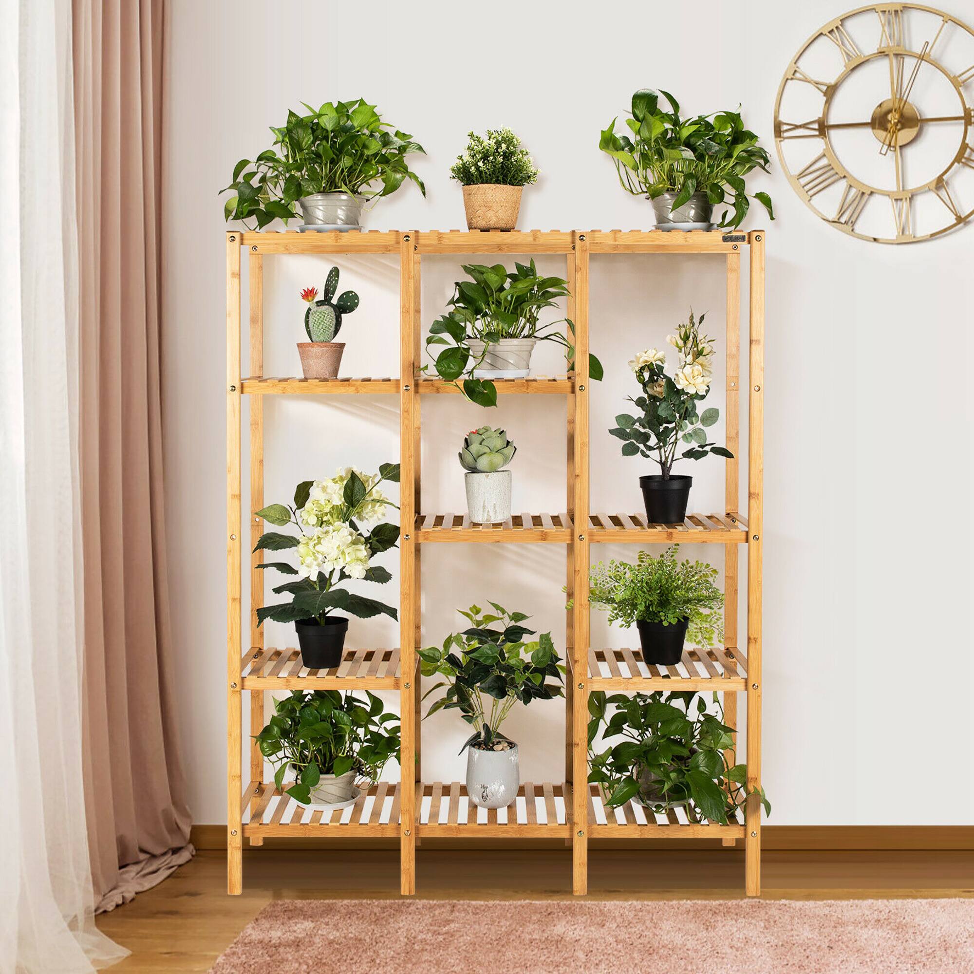 Alt View 11. Costway - Multifunctional Bamboo Shelf Storage Organizer Rack Plant Stand Display Closet - Natural.