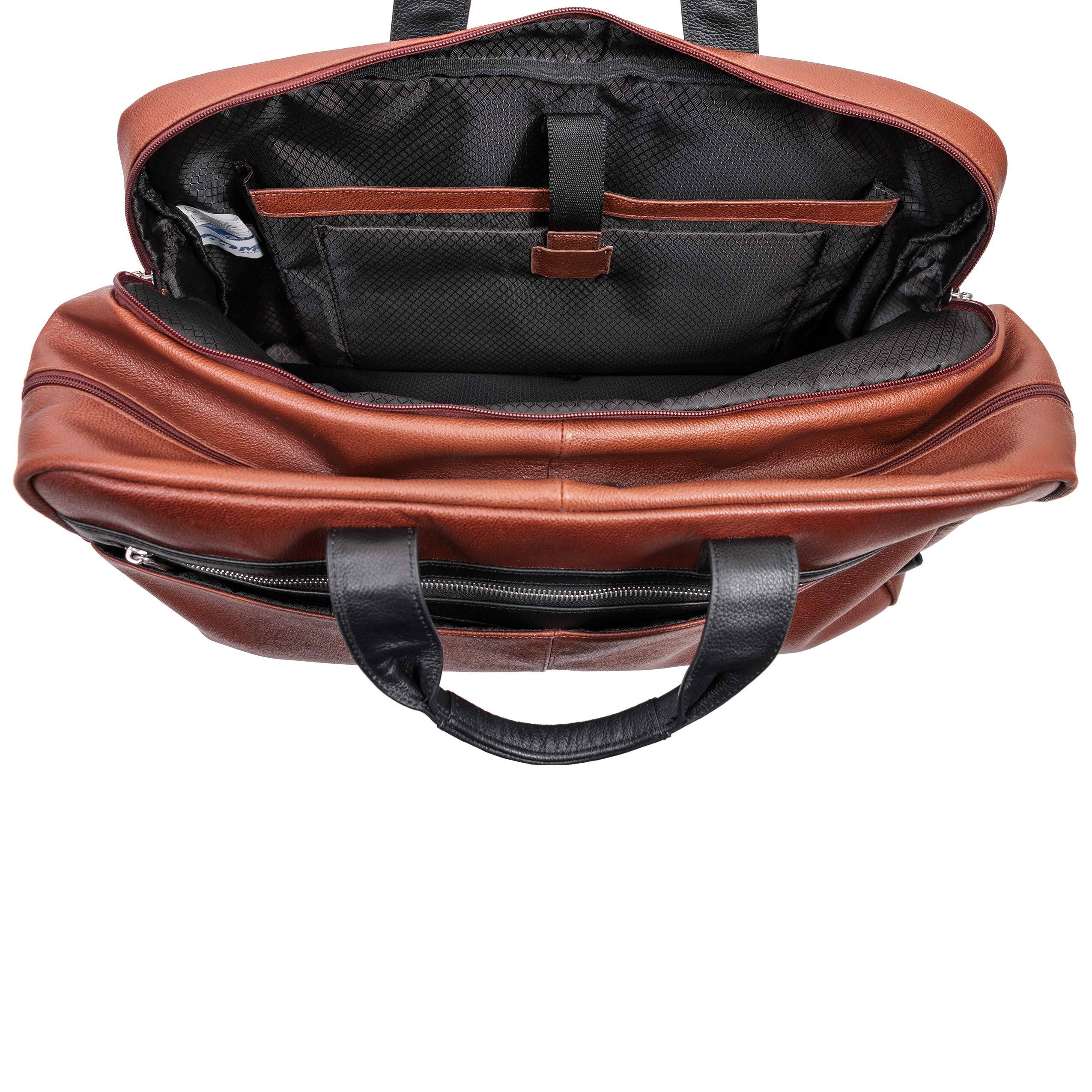 Alt View 6. McKlein - 21" Leather Duffel Bag Pebble Grain Calfskin Dual-Compartment Laptop Tablet Travel Weekender Overnight Crossbody - Brown.