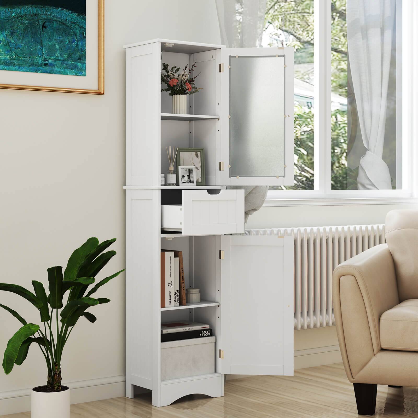 Alt View 3. Costway - Costway 67" Tall Slim Bathroom Cabinet with 2 Adjustable Shelves 2 Doors and 1 Drawer - White.