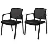 Costway - Conference Chairs Stackable Office Guest Mesh Chair Waiting Room Wheels (Set of 2) - Black - Front_Zoom