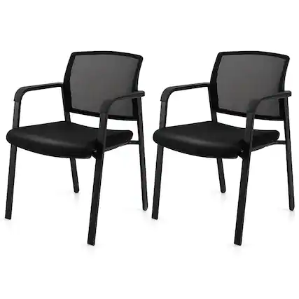 Front. Costway - Conference Mesh Stackable Office Guest Chair with Wheels (Set of 2) - Black.