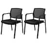 Costway - Conference Mesh Stackable Office Guest Chair with Wheels (Set of 2) - Black