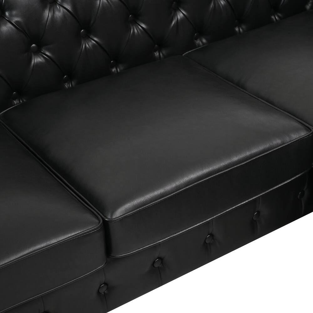 Alt View 10. Loheer - Loheer 85 Inch L-Shaped Sectional Sofa 4-Seater PU Leather Couch with Storage Ottoman - Black.