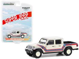 Greenlight - 2021 Jeep Gladiator Pickup Truck "Super Jeep Tribute" Stripes "Hobby Exclusive" Series 1/64 - White With Red And Blue