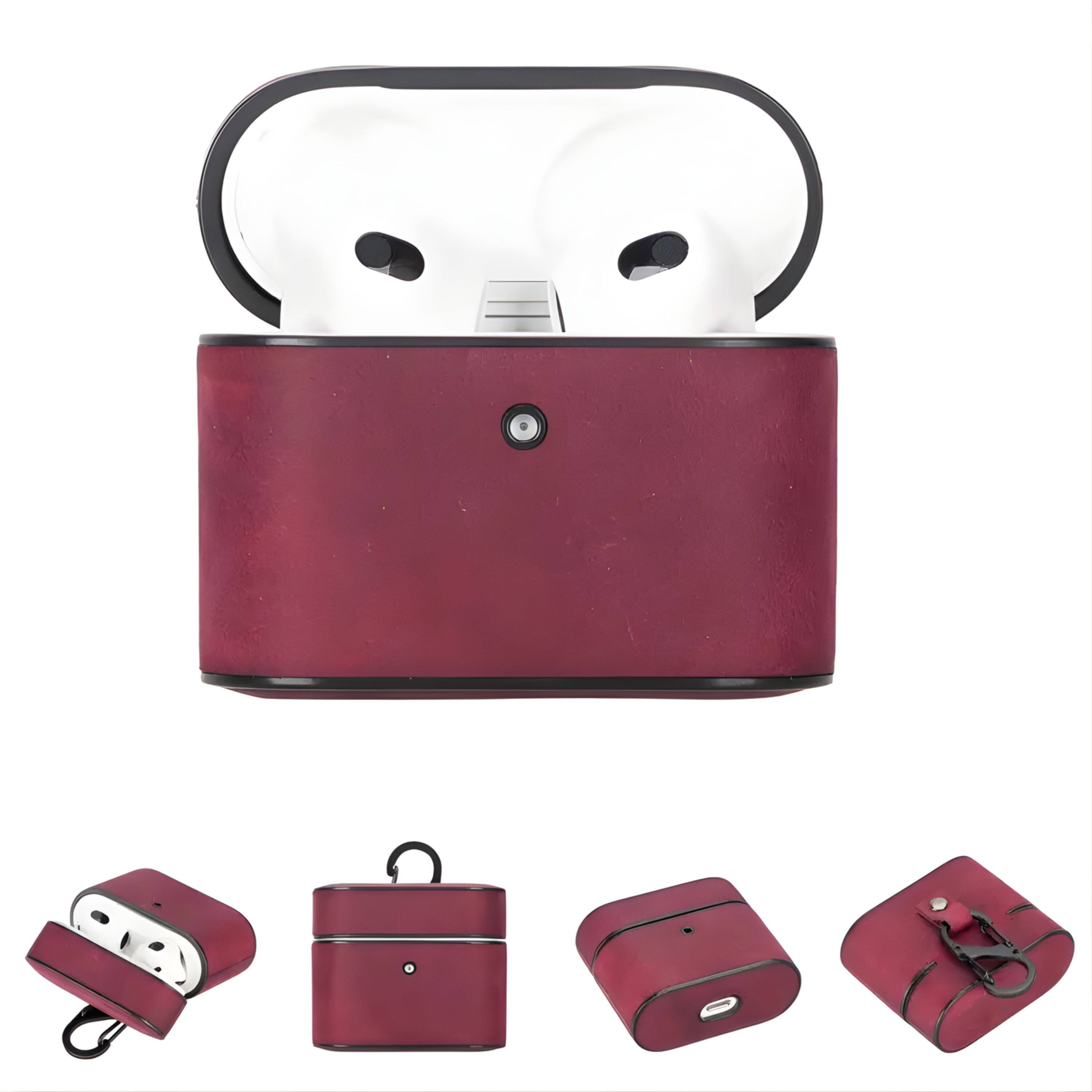 Angle. Kitcheniva - Leather Case For Apple AirPods 3 Purple - Purple.