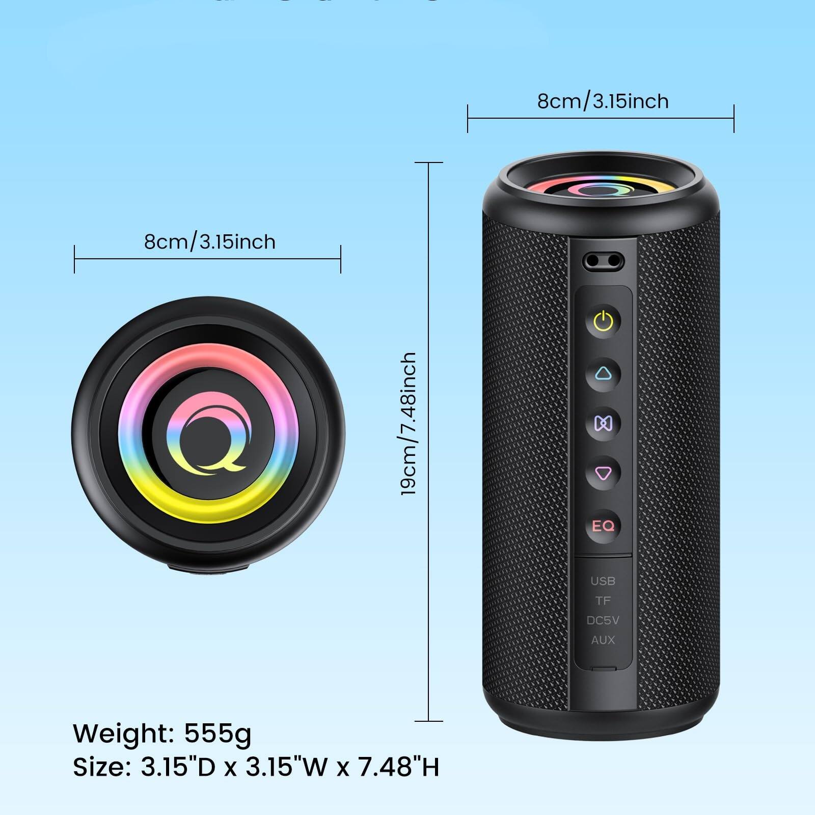 8cm/3.15inch  
8cm/3.15inch  
19cm/7.48inch  

Weight: 555g  
Size: 3.15"D x 3.15"W x 7.48"H