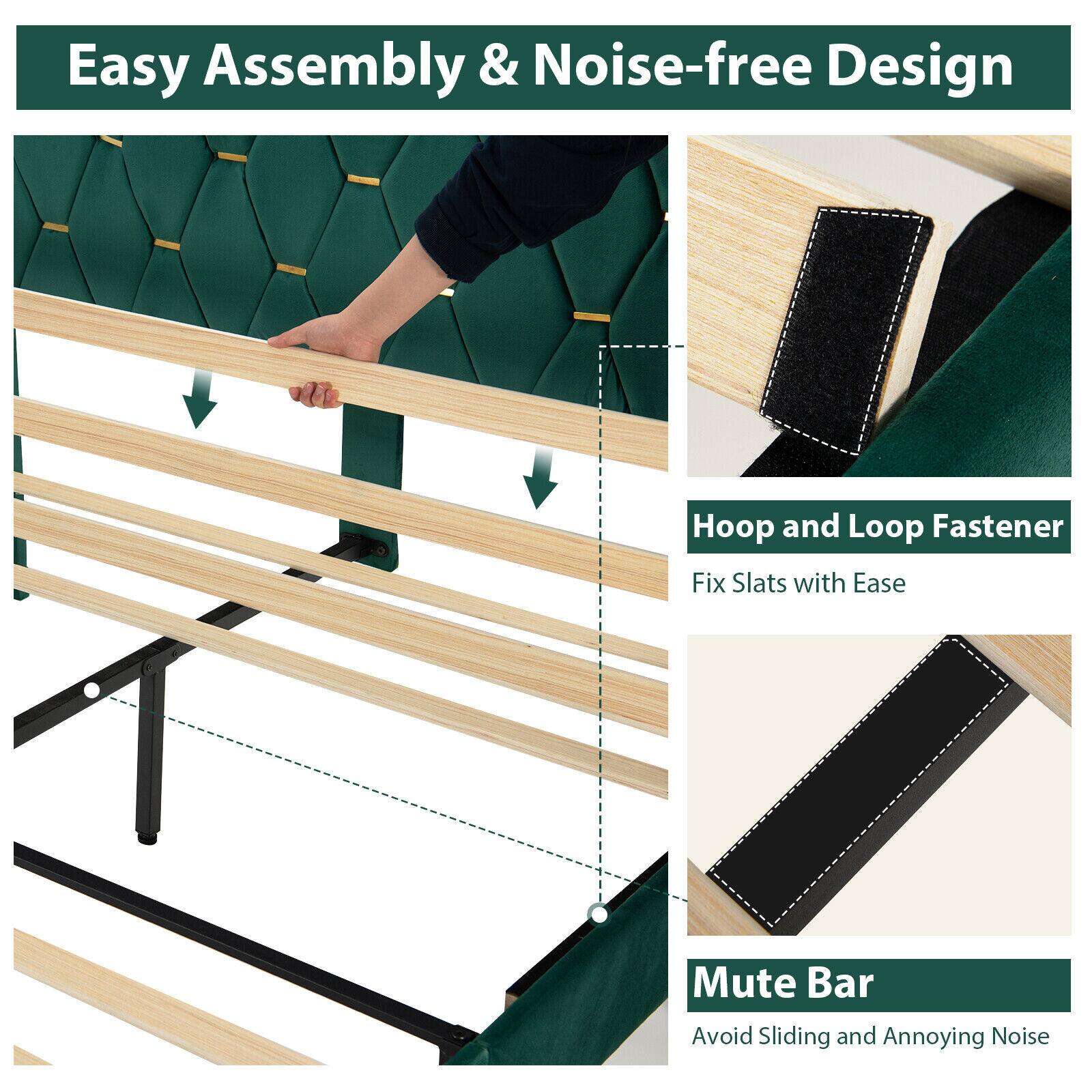 Easy Assembly & Noise-free Design
Hoop and Loop Fastener
Fix Slats with Ease
Mute Bar
Avoid Sliding and Annoying Noise