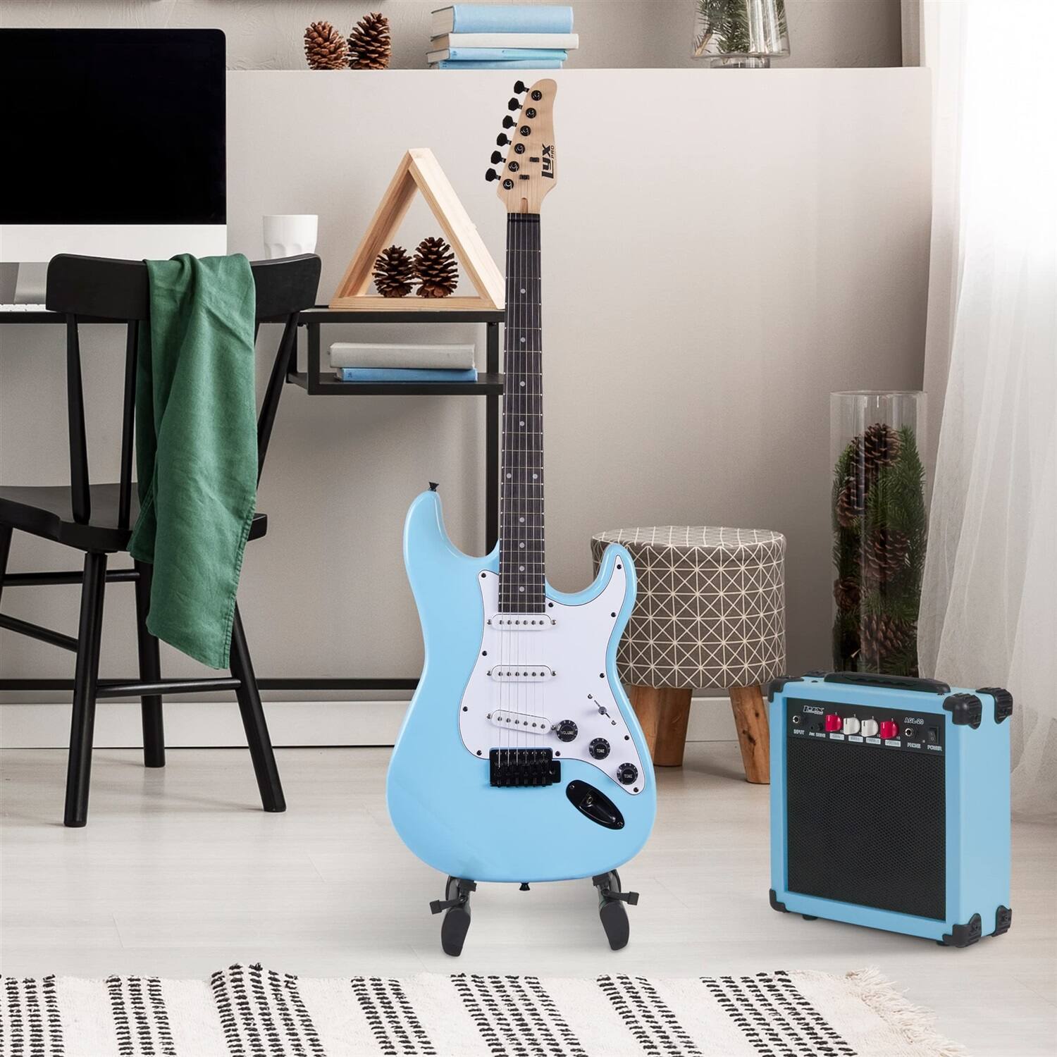 Alt View 6. Lyxpro - Electric Guitar Kit, 39” Electric Guitar with Amp & Electric Guitar Accessories - Retro Blue.