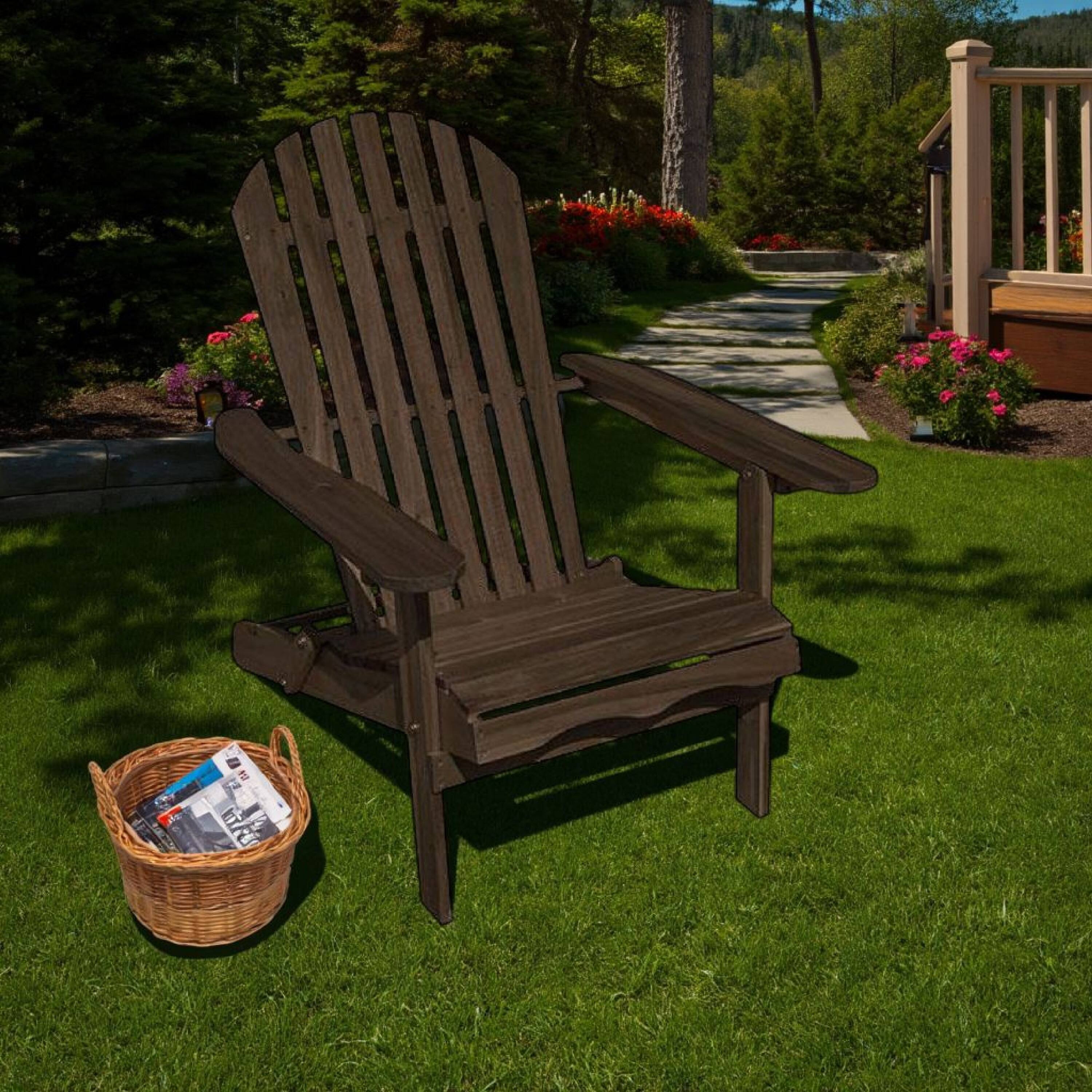 Alt View 5. Manhattan Lane - Geli Outdoor Adirondack Chair, Slatted Back - Weathered Gray.