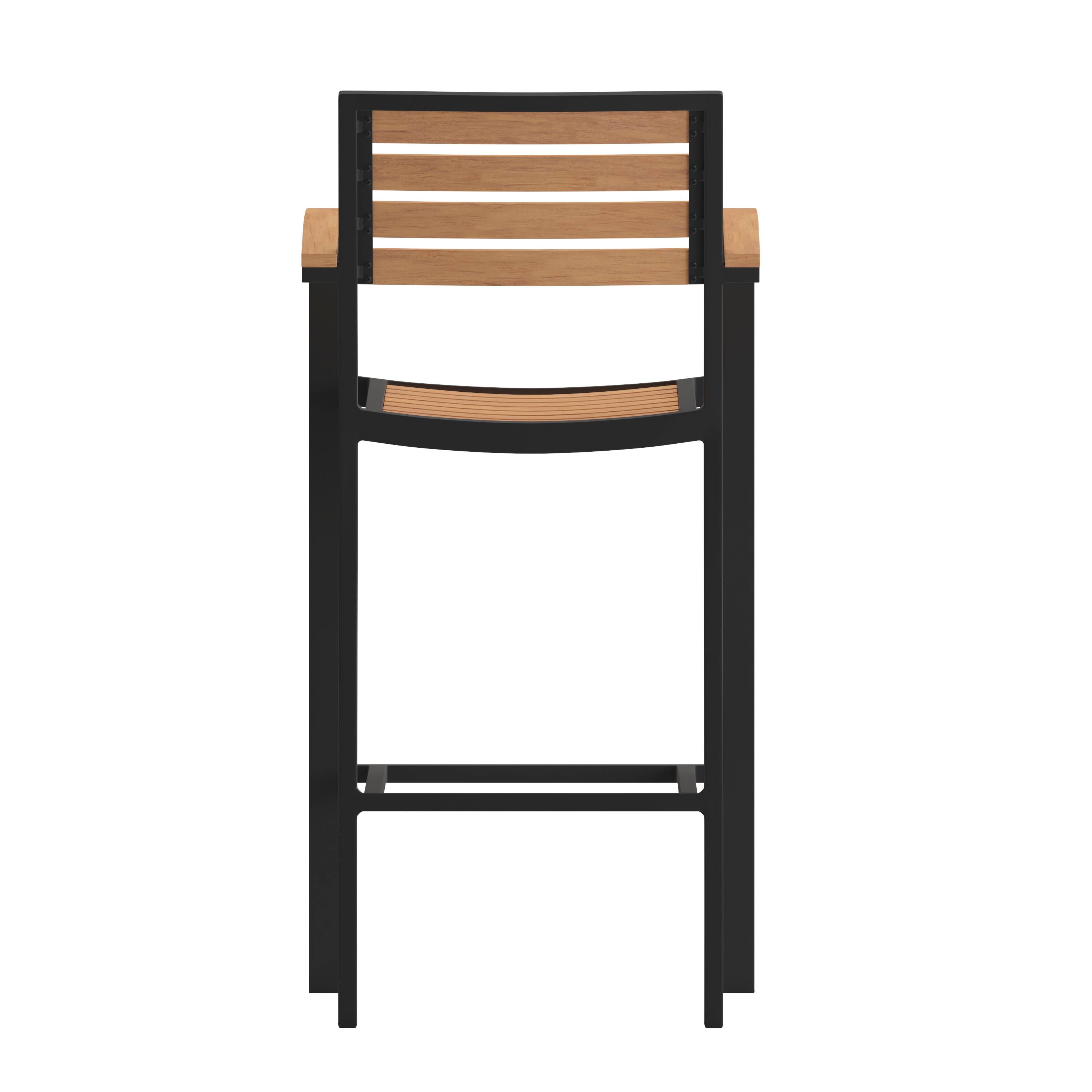 Alt View 7. Emma + Oliver - Livia All-Weather Bar Height Dining Stool with Armrests, Polyresin Slats and Aluminum Frame - Teak.
