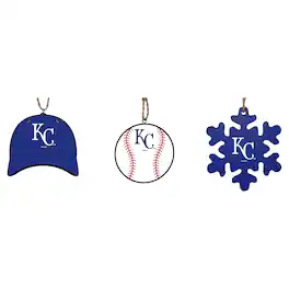 The Memory Company - Kansas City Royals Three-Pack Cap, Baseball & Snowflake Ornament Set - Multicolor