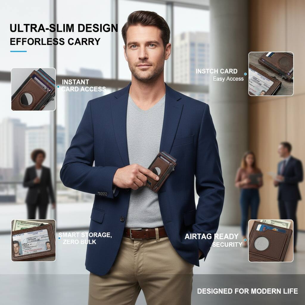 ULTRA-SLIM DESIGN  
EFFORLESS CARRY

INSTANT CARD ACCESS

INSTCH CARD  
Easy Access

SMART STORAGE, ZERO BULK

AIRTAG READY  
SECURITY

DESIGNED FOR MODERN LIFE