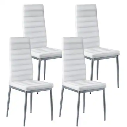Front. VEVOR - Modern Dining Room Accent Chairs Set of 4, Upholstered Leather Side Chair for Dining Tables, Space-Saving Kitchen Table - White.