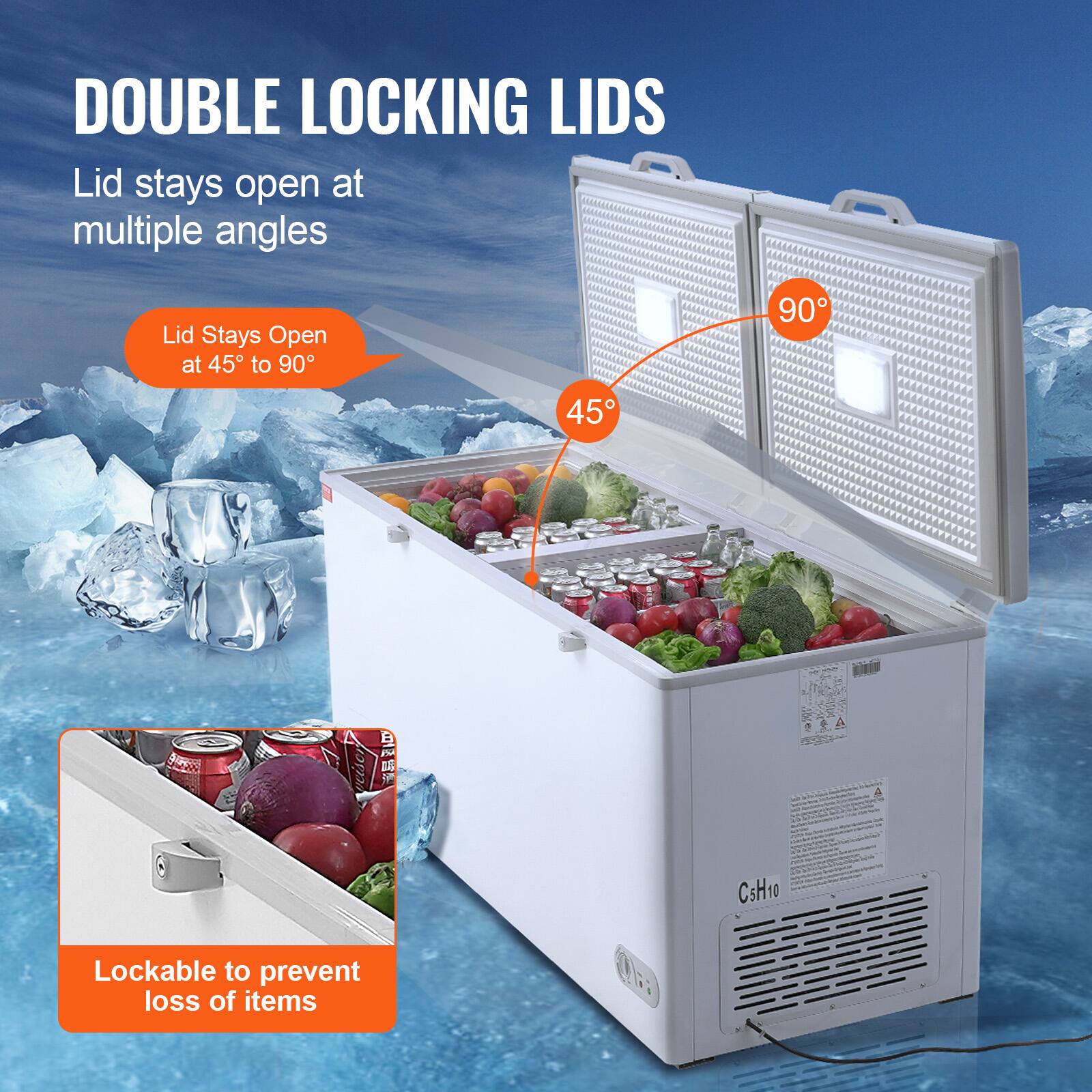 DOUBLE LOCKING LIDS

Lid stays open at multiple angles

Lid Stays Open at 45° to 90°

Lockable to prevent loss of items
