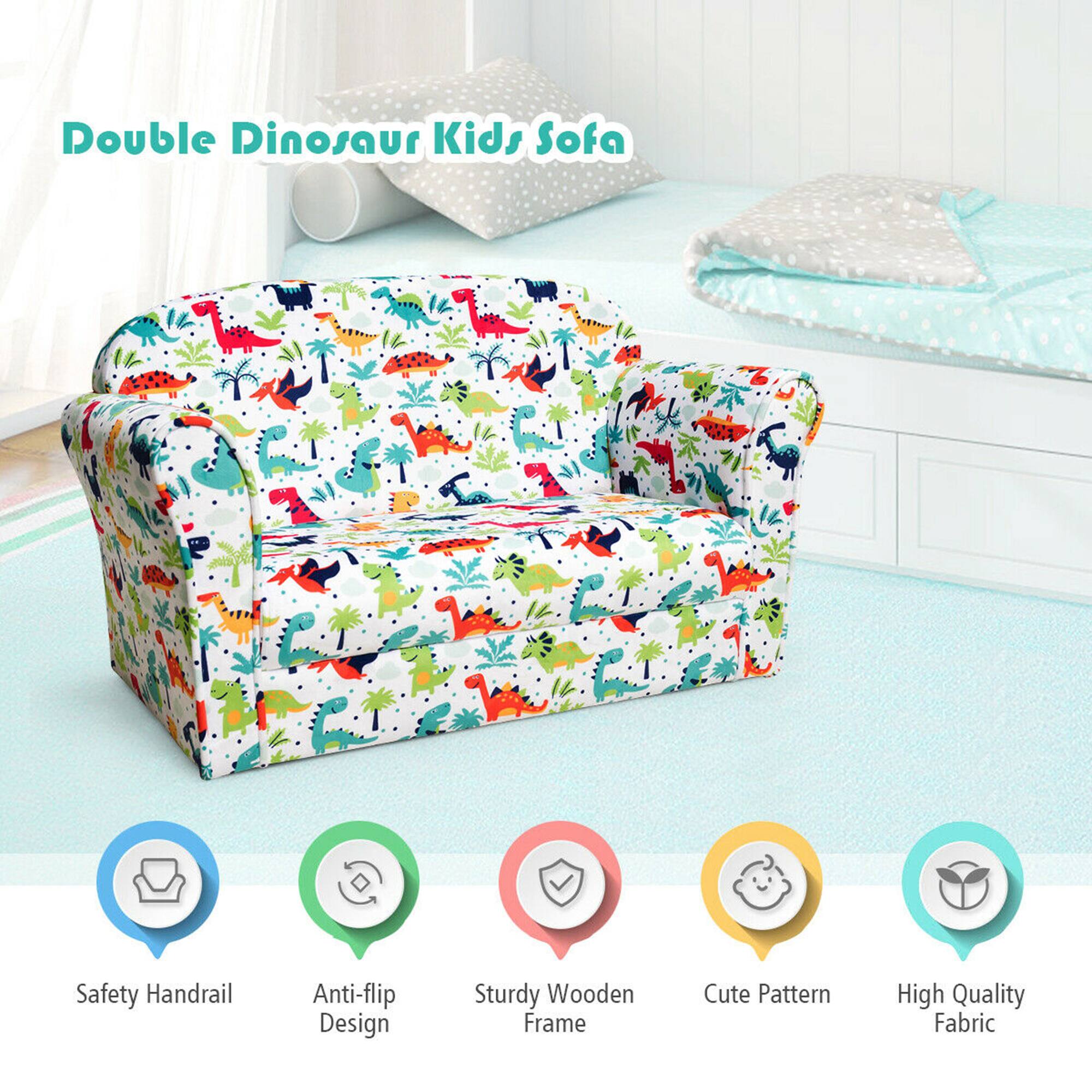 Double Dinosaur Kids Sofa

- Safety Handrail
- Anti-flip Design
- Sturdy Wooden Frame
- Cute Pattern
- High Quality Fabric