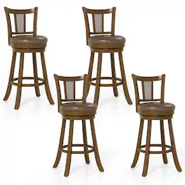 Costway - Set of 4 Bar Stools 30" Swivel Bar Chairs with PE Rattan Backrest & Footrest - Brown
