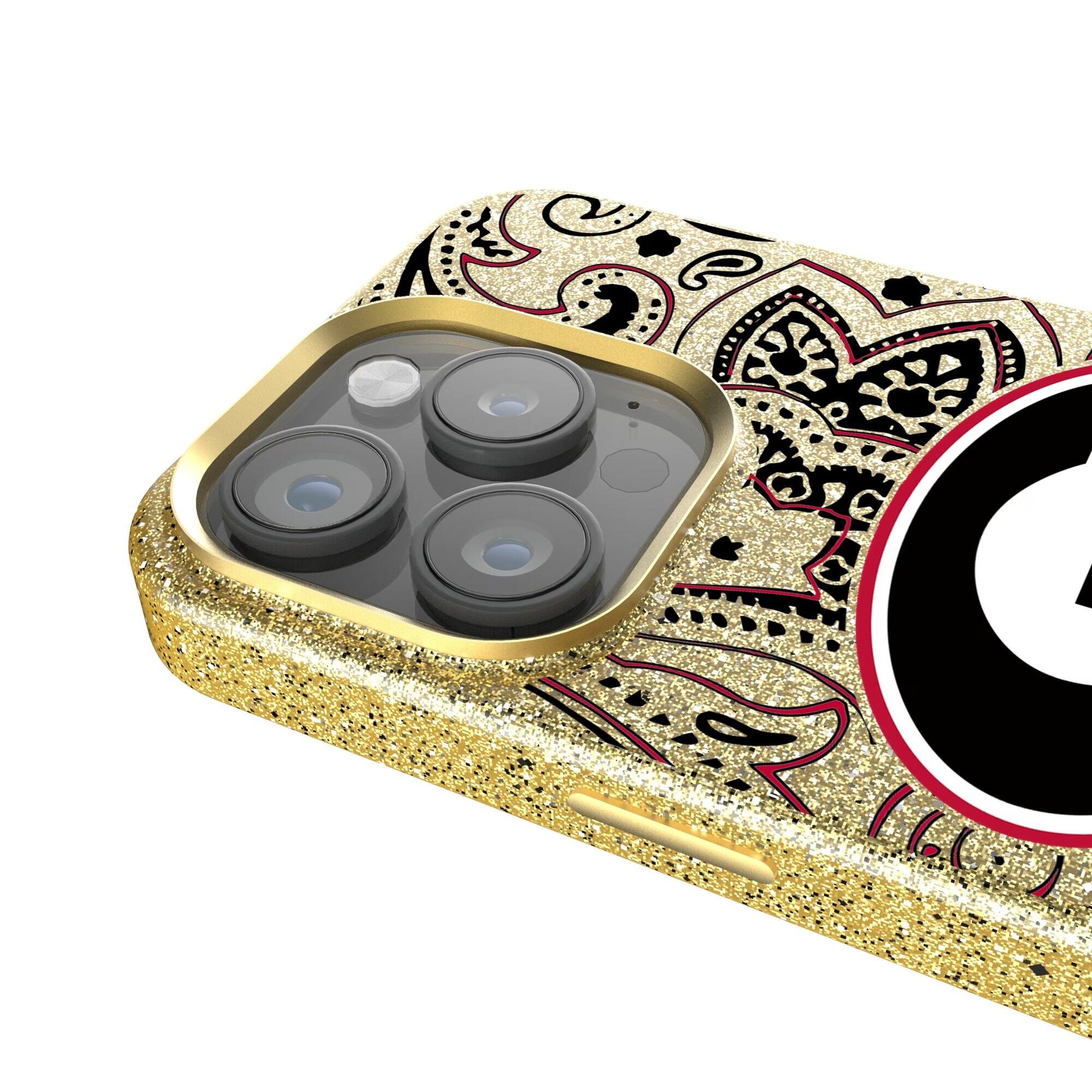 Alt View 3. Keyscaper - Georgia Bulldogs Paisley Bling iPhone Case - 15 Pro - Gold.