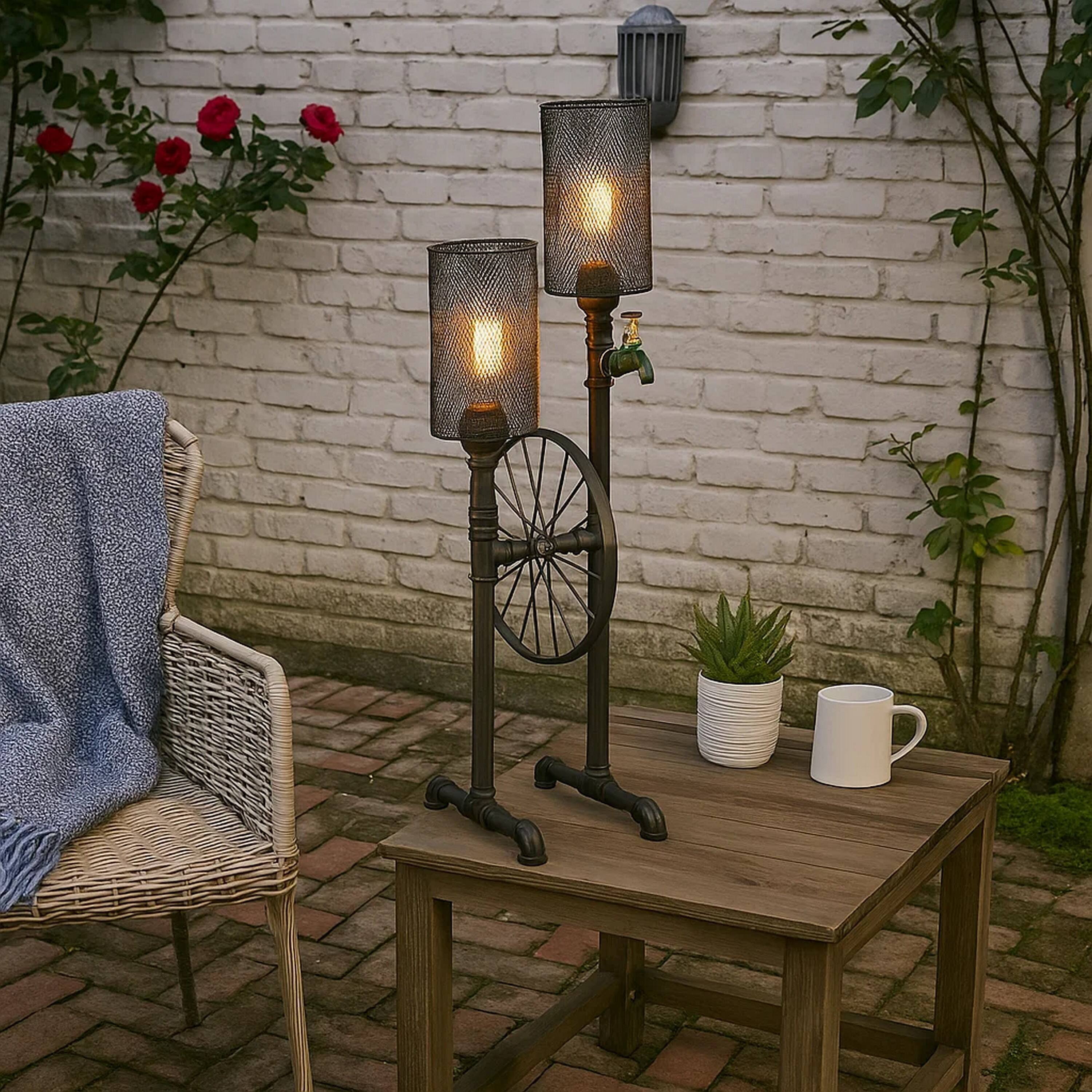 Alt View 3. Manhattan Lane - 34 Inch Table Lamp, Drum Mesh Shade, Metal Base - Bronze, Brown.