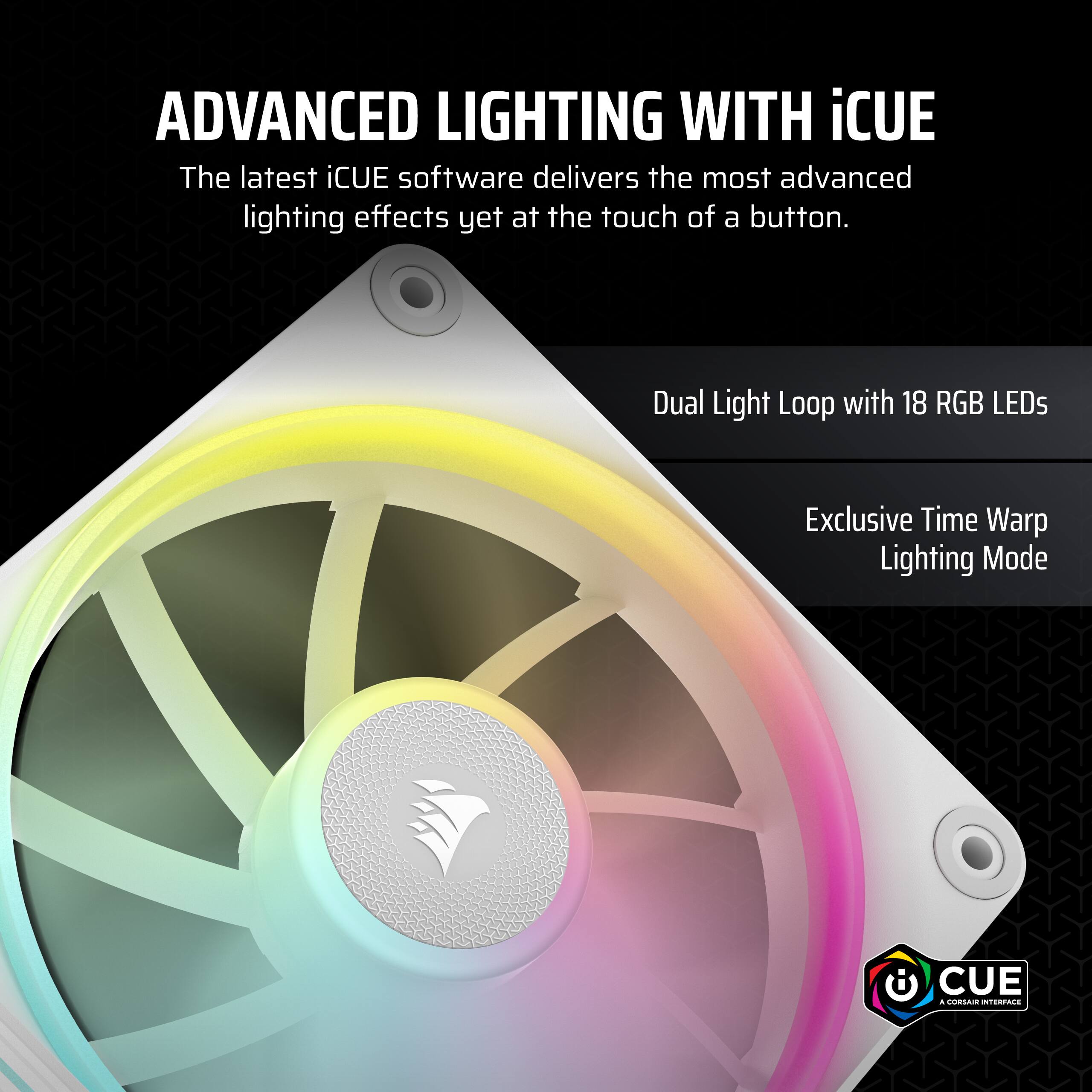 Advanced Lighting with iCUE: The latest iCUE software delivers the most advanced lighting effects yet at the touch of a button. Dual Light Loop with 18 RGB LEDs: Exclusive Time Warp Lighting Mode.