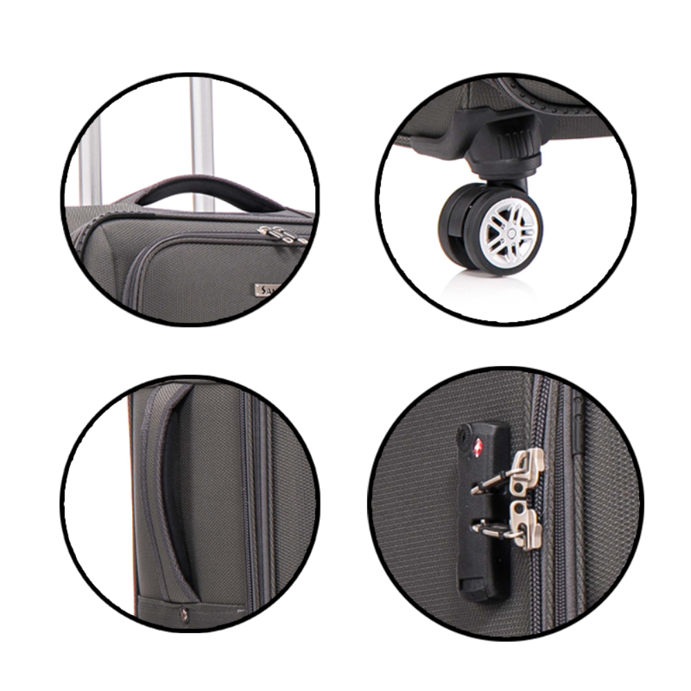 Left. BreeBe - 3-piece fabric soft luggage set with swivel wheels and password lock, 20/26/30 inches - Grey.