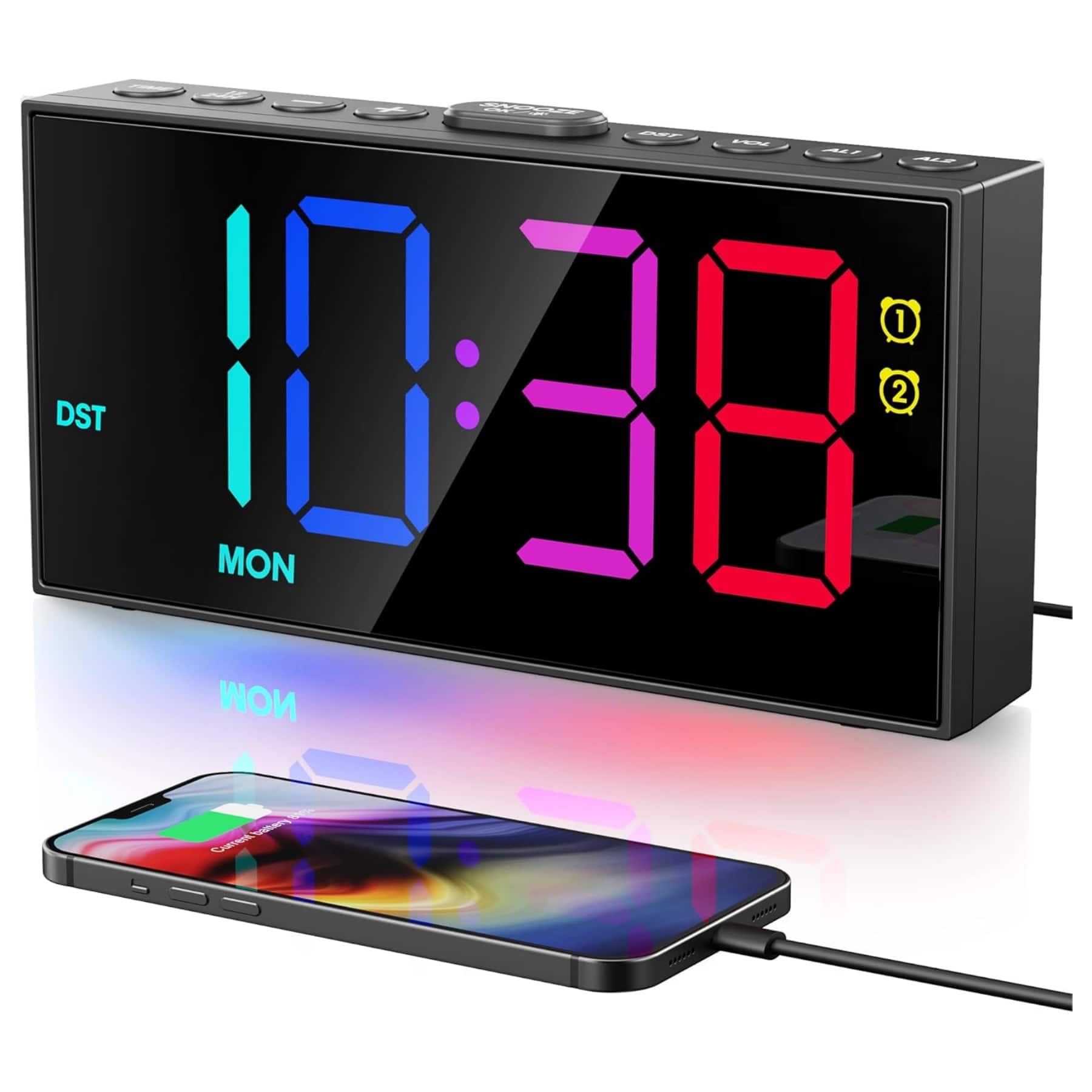 Dazzed Corner - Digital Alarm Clock,Loud Dual Alarms for Heavy Sleepers, USB Charging - Black