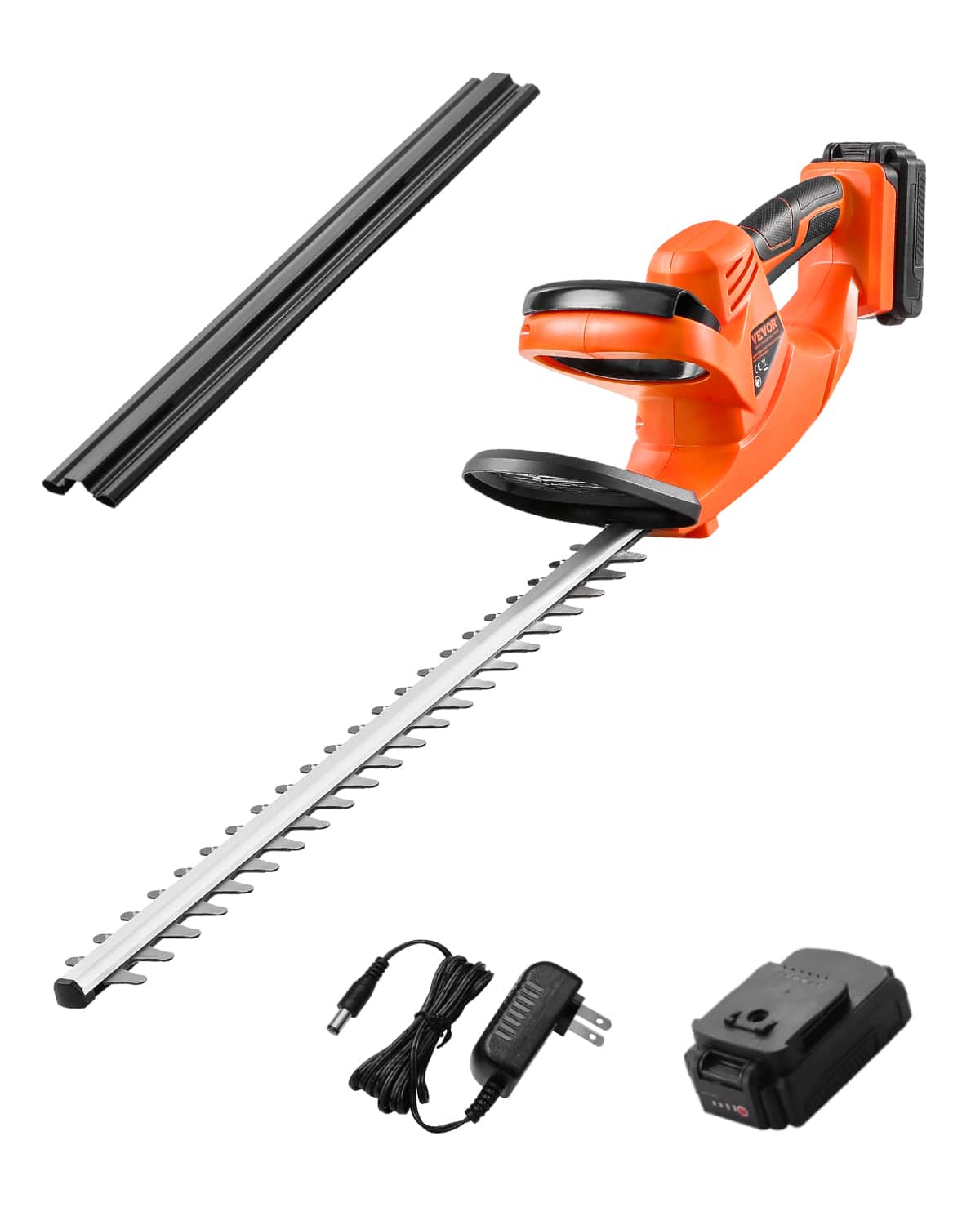 VEVOR - Electric Hedge Trimmer, 1200 RPM, Cordless Hedge Trimmer for Low Branch, 20V 2A Battery - Orange and Black