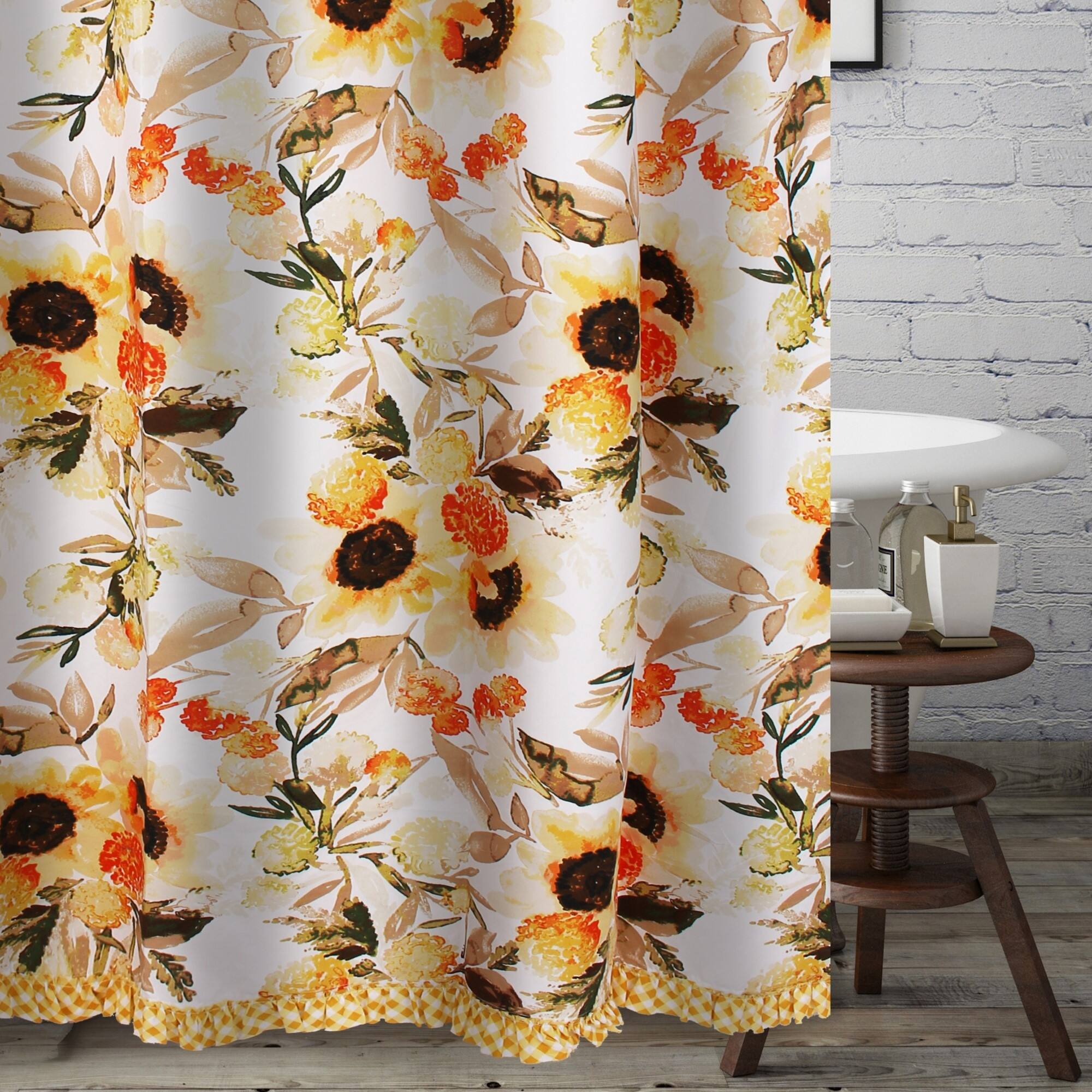 Angle. Greenland Home Fashions - Somerset Ruffle-Trimmed Shower Curtain 72 "x 72" Gold by Greenland Home Fashion - Gold.