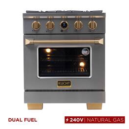 30 in. 4.2 cu. ft. Dual Fuel Range, 4 Burners, NG, SS w/ Gold Accents, Kucht Horus Thermostat - Stainless Steel & Gold