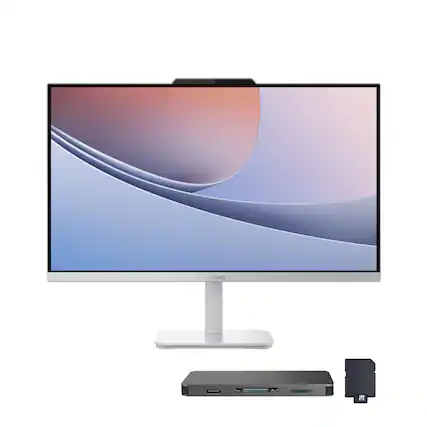 Front. Lenovo - Lenovo 23.8" FHD All-in-One Desktop,Intel N100,32GB RAM,1TB SSD+1TB Dock Set,Intel UHD Graphics,Win 11 Pro,Grey - Grey.