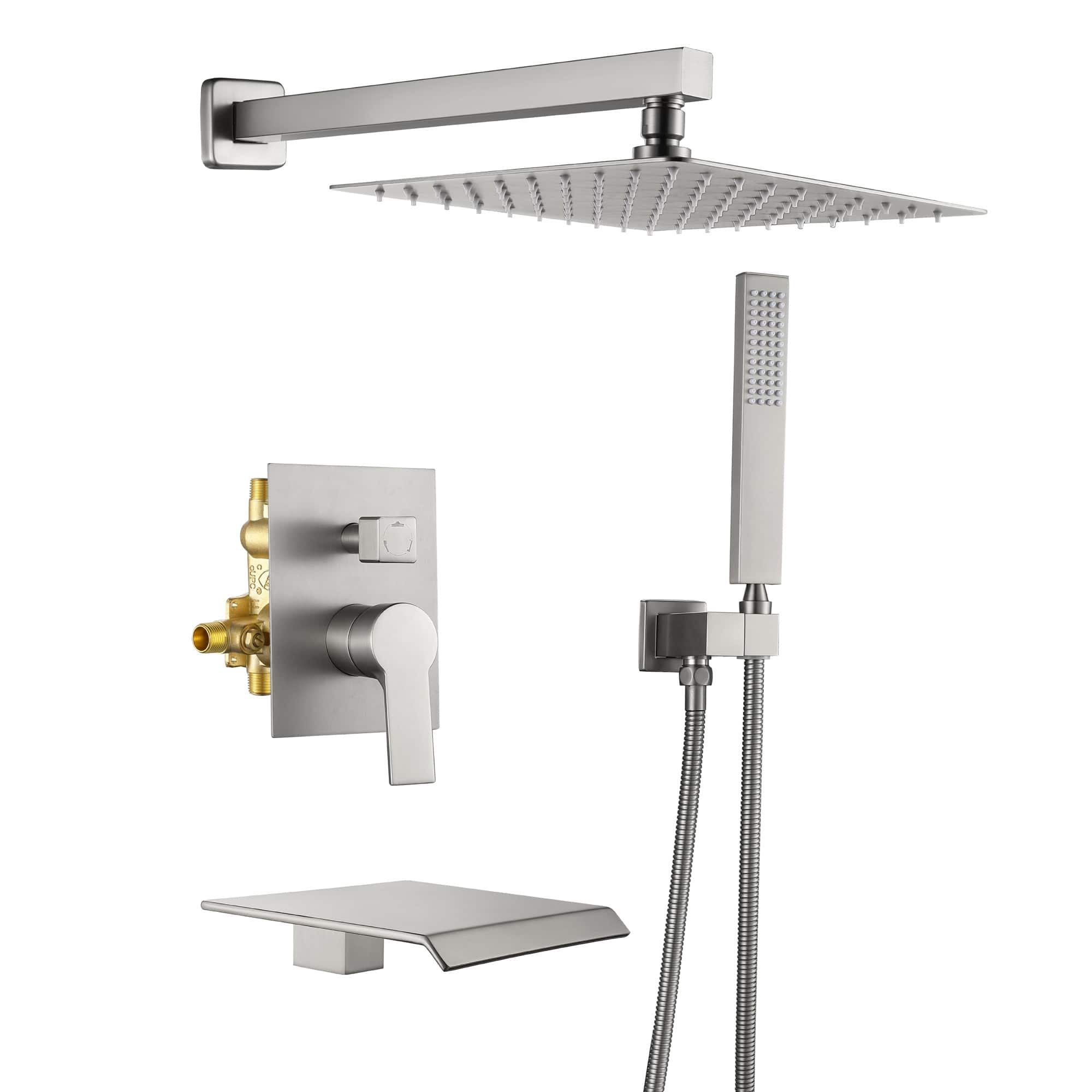 Front. Boyel Living - Brushed Nickel 10-Inch Rain Shower System Brass SUS304 3-Function Valve Waterfall Spout cUPC - Brushed Nickel.