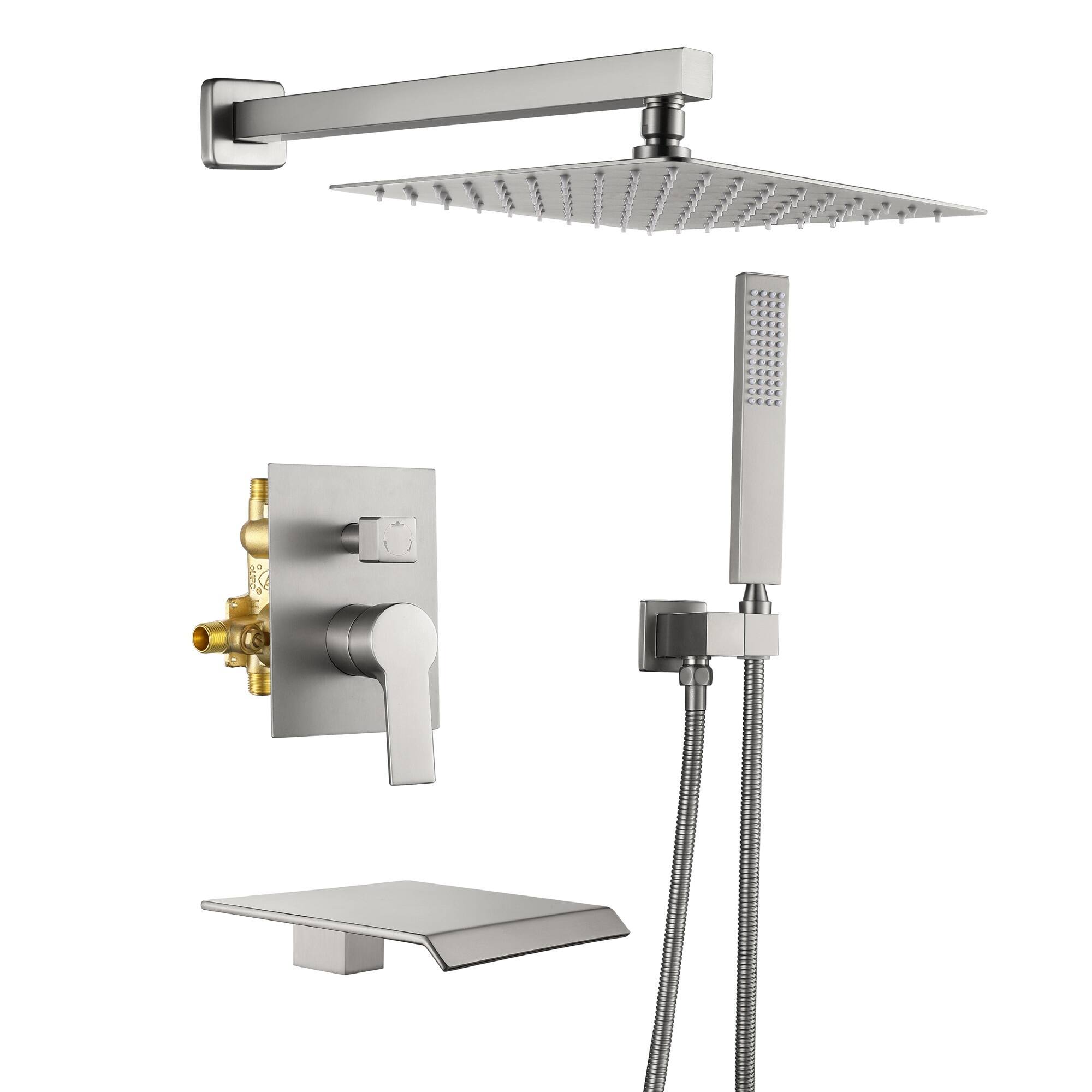 Front. Boyel Living - Brushed Nickel 10-Inch Rain Shower System Brass SUS304 3-Function Valve Waterfall Spout cUPC - Brushed Nickel.