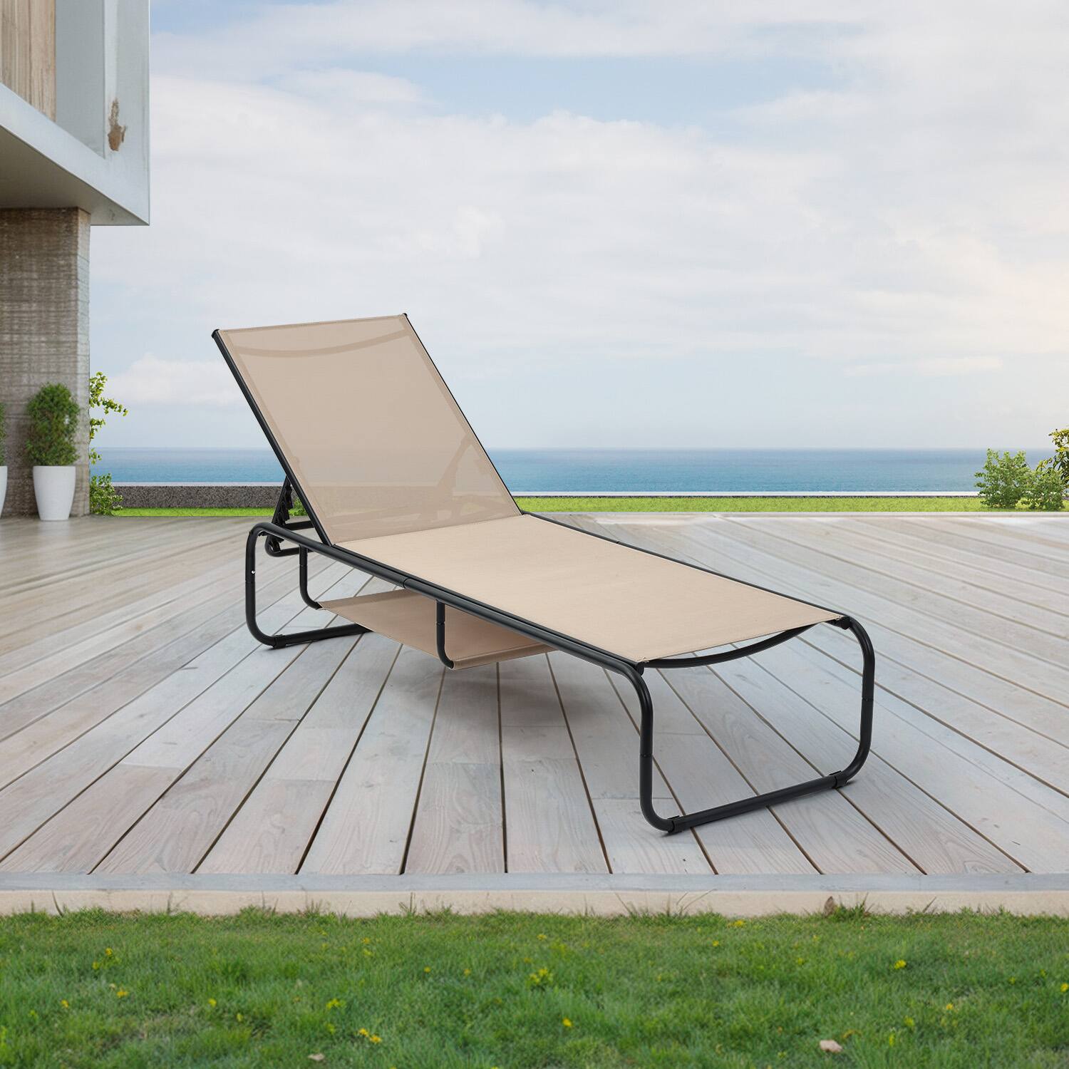 Alt View 1. Ainfox - Ainfox Patio Lounge Chair Chaise Lounge for Patio, Beach, Pool Grey Brown - Brown.