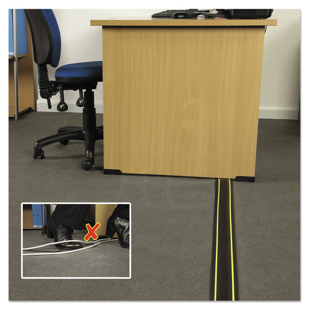 Angle. D-Line - US/FC83H 3.25 in. x 0.5 in. x 6 ft. Medium-Duty Floor Cable Cover - Black with Yellow Stripe - Black with Yellow Stripe.