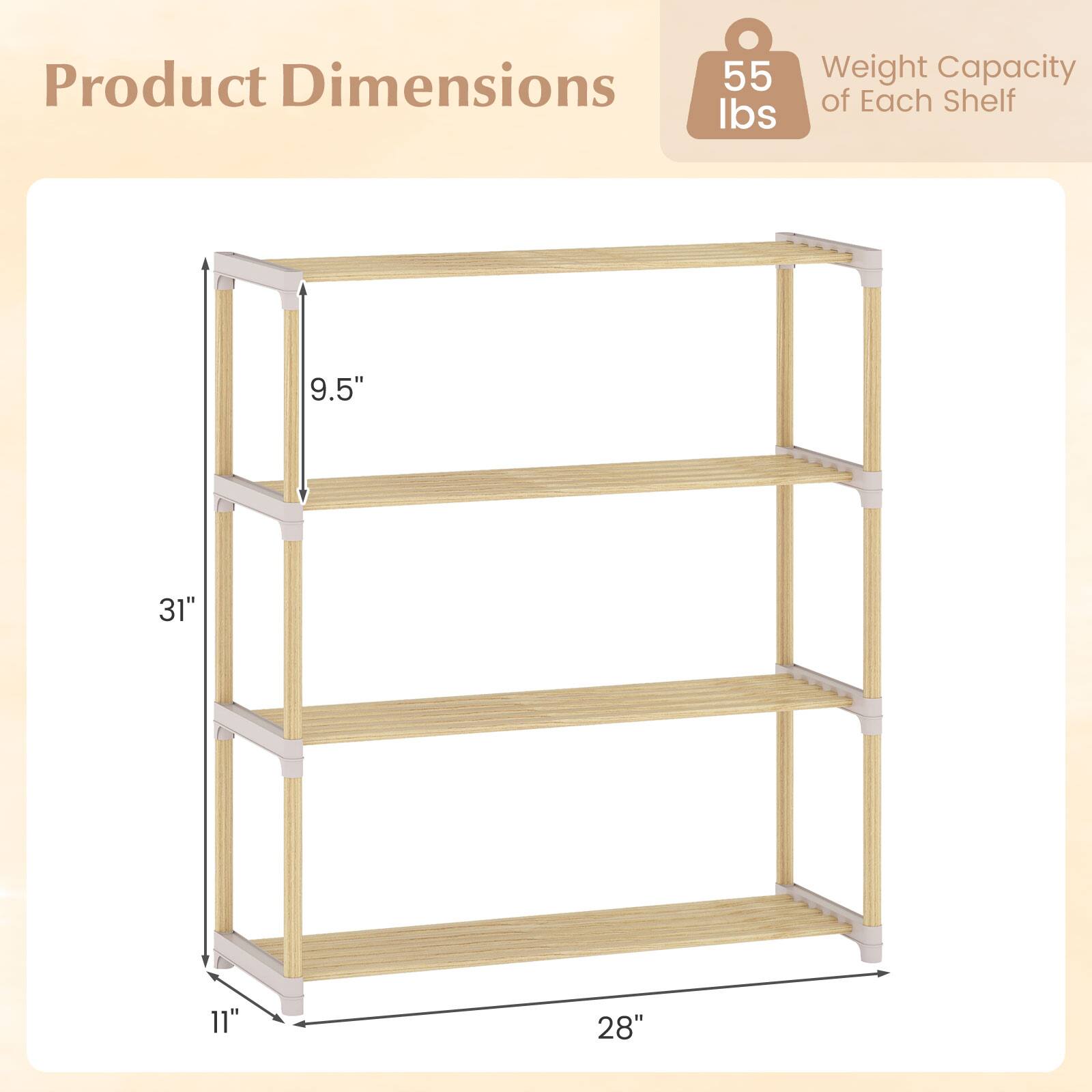Product Dimensions: 28" x 31" x 11"  
Weight Capacity of Each Shelf: 55 lbs